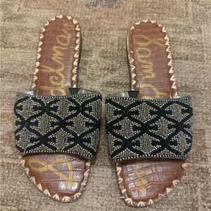 Sam Edelman Black Beaded Slide Mules with Brown Footbed